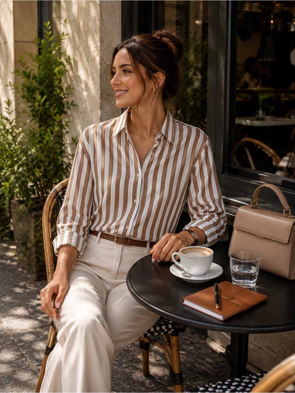 Denim & Flower Brown and White Striped Shirt